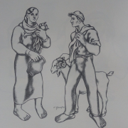 Two Figures with Goat and Beet, 1957 38.5cm x 31.5cm pencil on paper See: • Neşet Günal (Garanti Art Gallery - Istanbul, 1995), page: 22