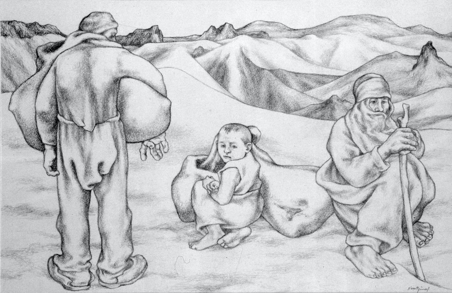 Break, 1962 25cm x 37.5cm pencil on paper See: • Neşet Günal Drawings 1941 - 2001 (Milli Reasürans Art Gallery - Istanbul; Gallery Selvin - Ankara, 2001), page: 52 • Neşet Günal Retrospective (İş Bank Kibele Art Gallery - Istanbul, 2012), page: 62